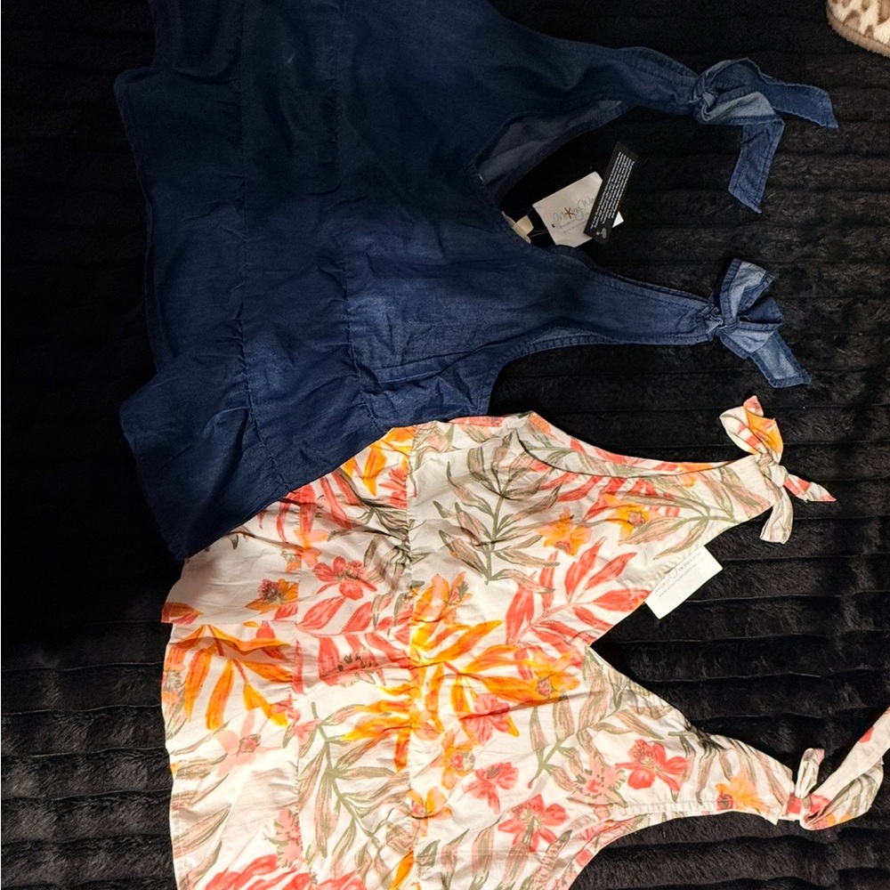 Floral and Navy Tie-Strap Tops